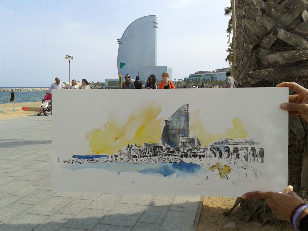 Dibujando el Hotel Vela de Barcelona